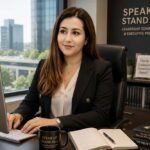 Kellen Reed in her office Founder Of Speak Up Stand Tall and co-founder of Global Copy Studio